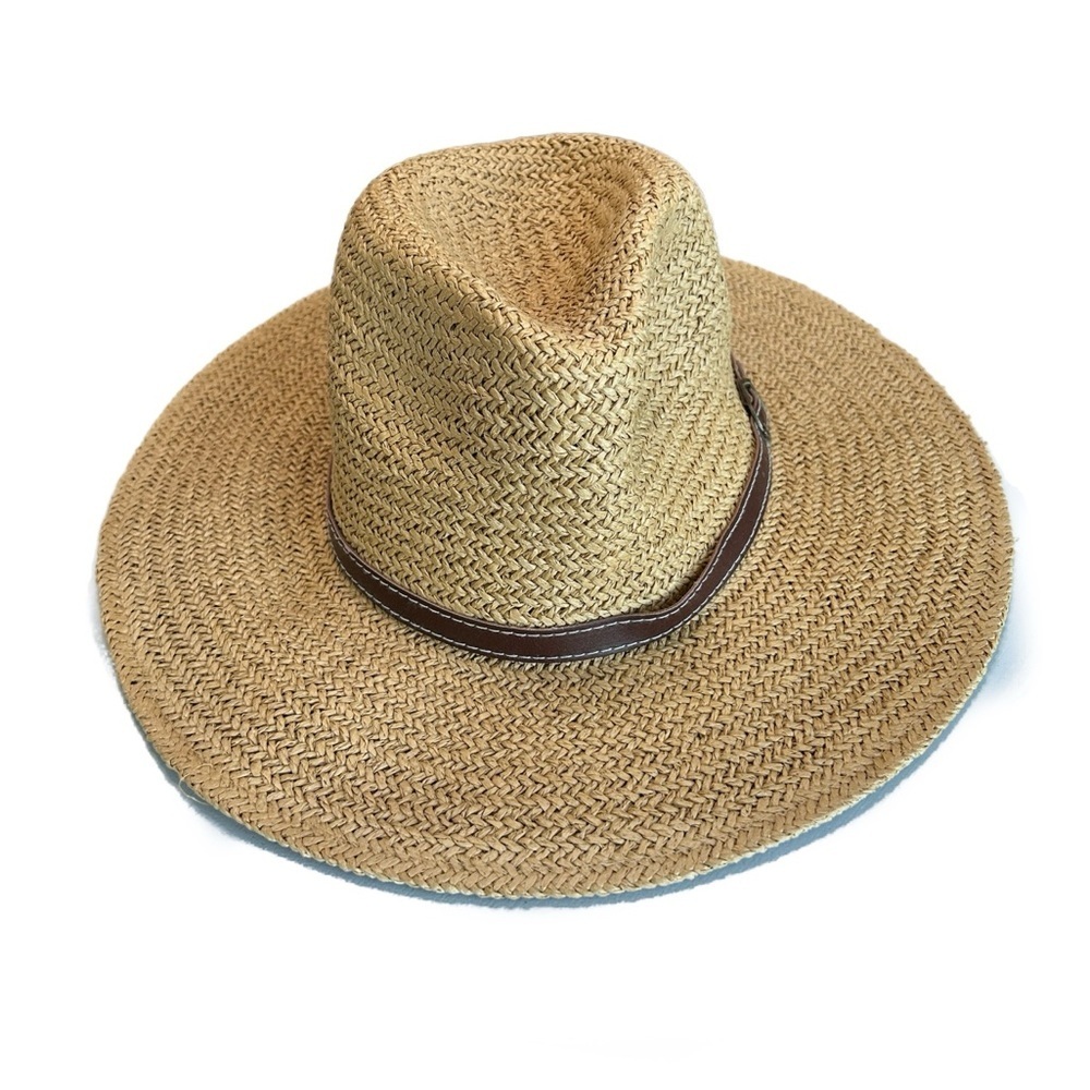 Men's Straw Fedora Hat with Brown Band - Natural